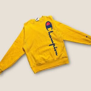 Champion Reverse Weave Big Logo Sweatshirt Yellow Crewneck Small M05